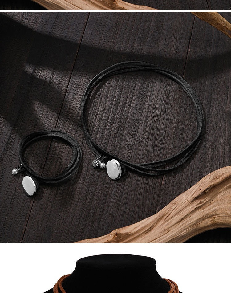 Double Layer Wrap Necklace|Korean Velvet Choker Collarbone Chain|Retro Minimalist High-End Pendant Necklace for Women