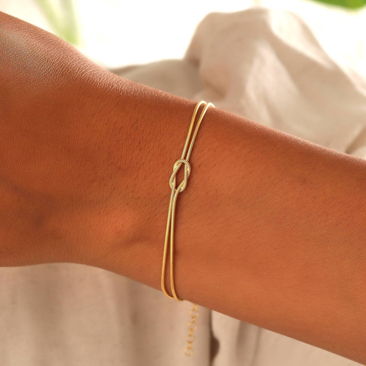 Eternal Knot Gold-Tone Adjustable Bracelet for Women | Dainty Couples Chain Link Bracelet