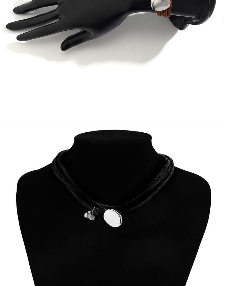 Double Layer Wrap Necklace|Korean Velvet Choker Collarbone Chain|Retro Minimalist High-End Pendant Necklace for Women