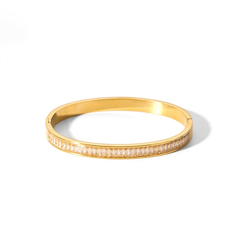 Ins Style Hexagram Star Charm Bangle Bracelet for Women, 18K Gold Plated Stainless Steel with Zircon
