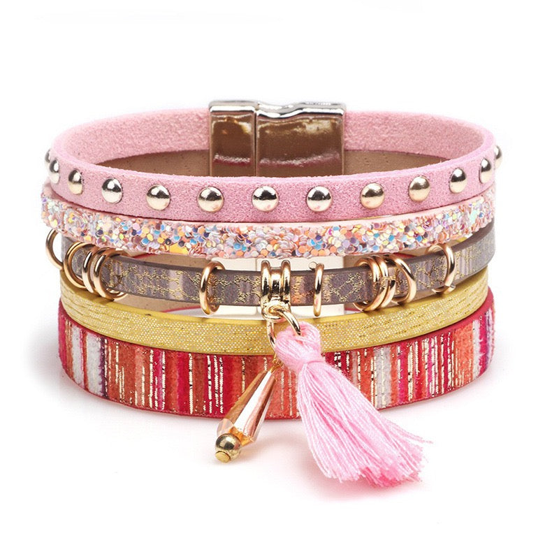 Boho Cross Charm Bracelet with Magnetic Clasp | Genuine Leather Cuff Bracelet for Women with Micro Pavé Zirconia