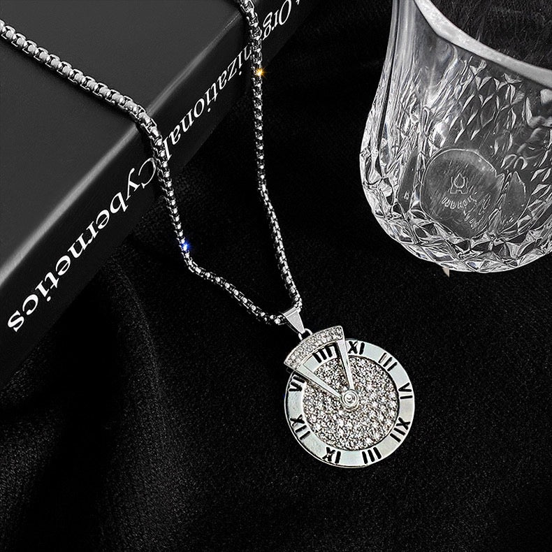 Momentum Shift Pendant Necklace | Spinning Roman Numeral Medallion in Minimalist Style
