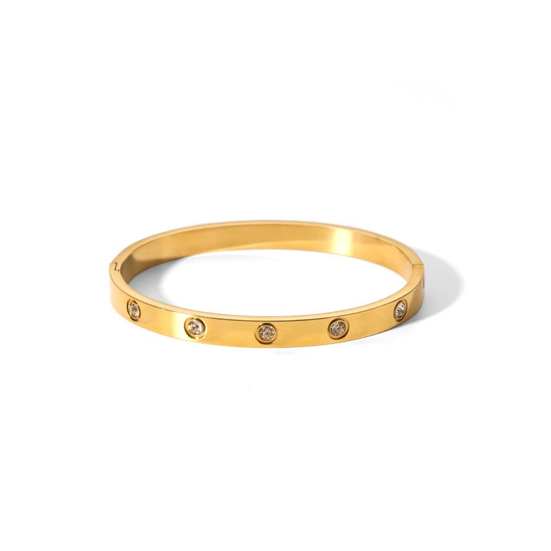 Ins Style Hexagram Star Charm Bangle Bracelet for Women, 18K Gold Plated Stainless Steel with Zircon