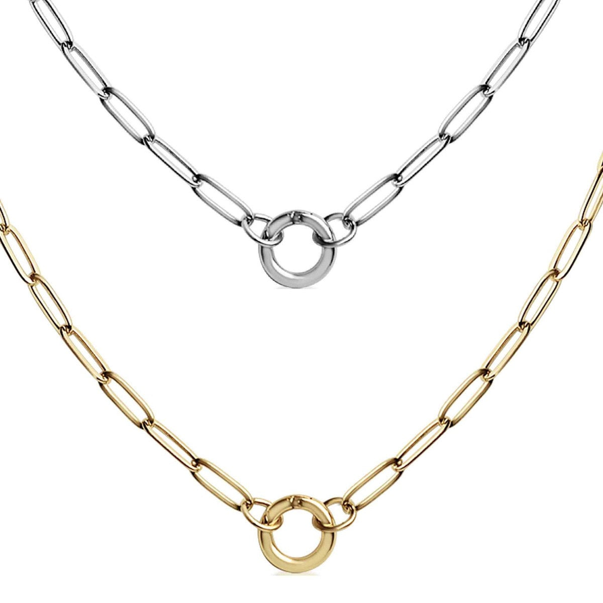 The Modular Link System | Stainless Steel Paperclip & Circle Pendant Necklace for Customizable Layering