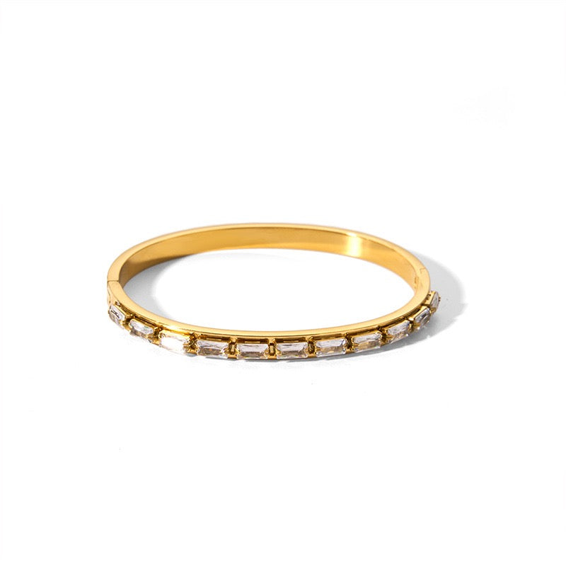 Ins Style Hexagram Star Charm Bangle Bracelet for Women, 18K Gold Plated Stainless Steel with Zircon