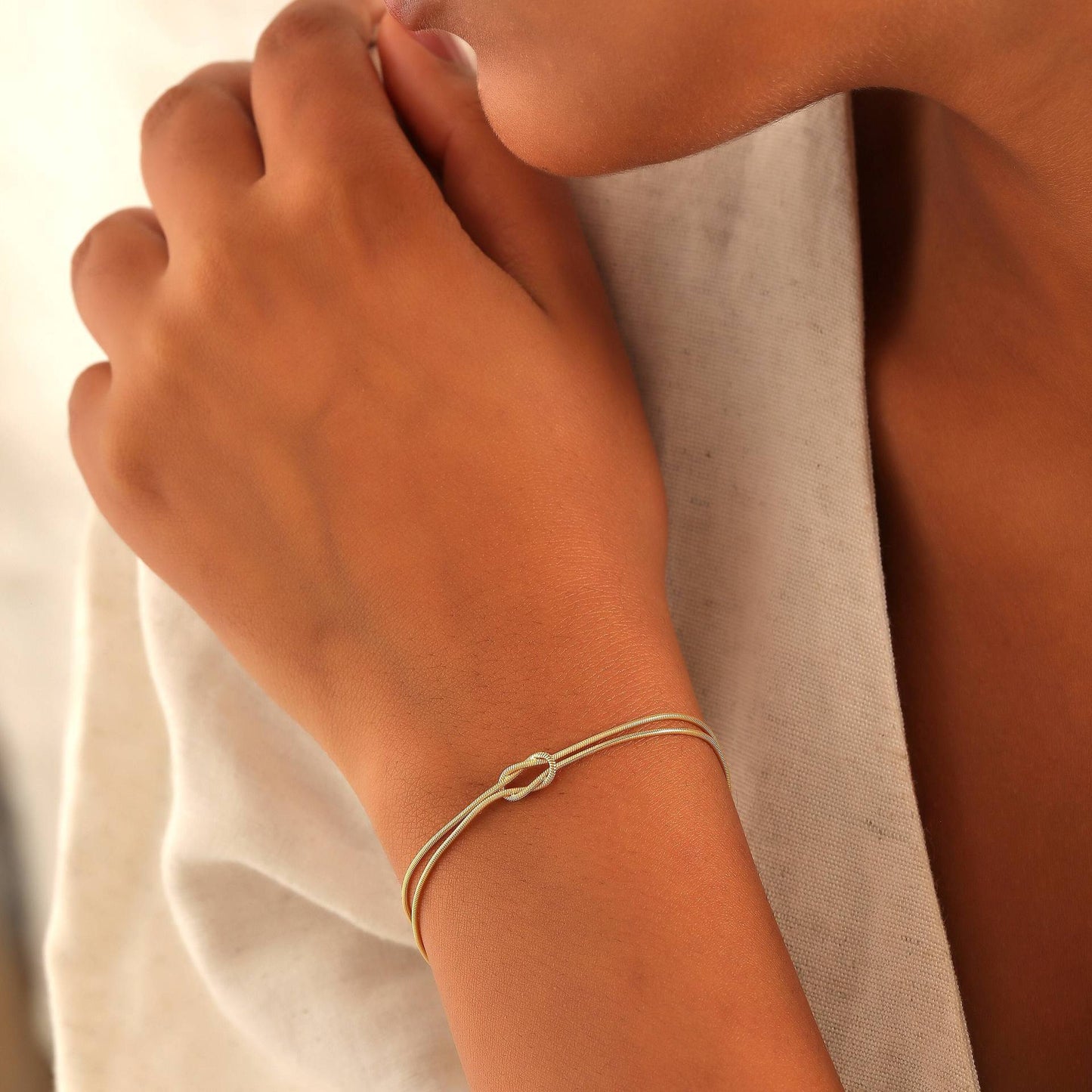 Eternal Knot Gold-Tone Adjustable Bracelet for Women | Dainty Couples Chain Link Bracelet