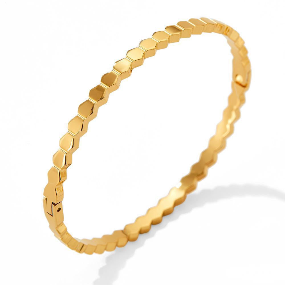 Ins Style Hexagram Star Charm Bangle Bracelet for Women, 18K Gold Plated Stainless Steel with Zircon