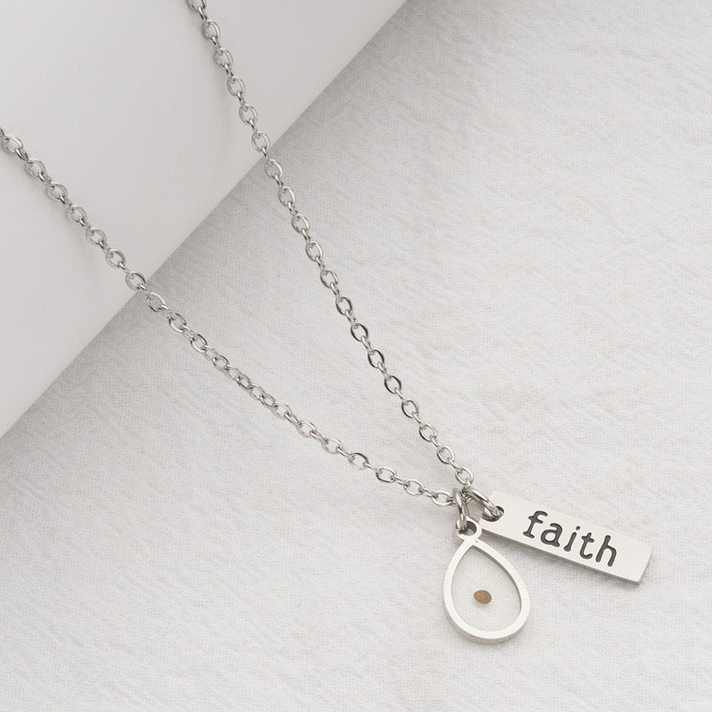 Faith as a Mustard Seed" Necklace in Stainless Steel - Inspirational Jewelry Gift