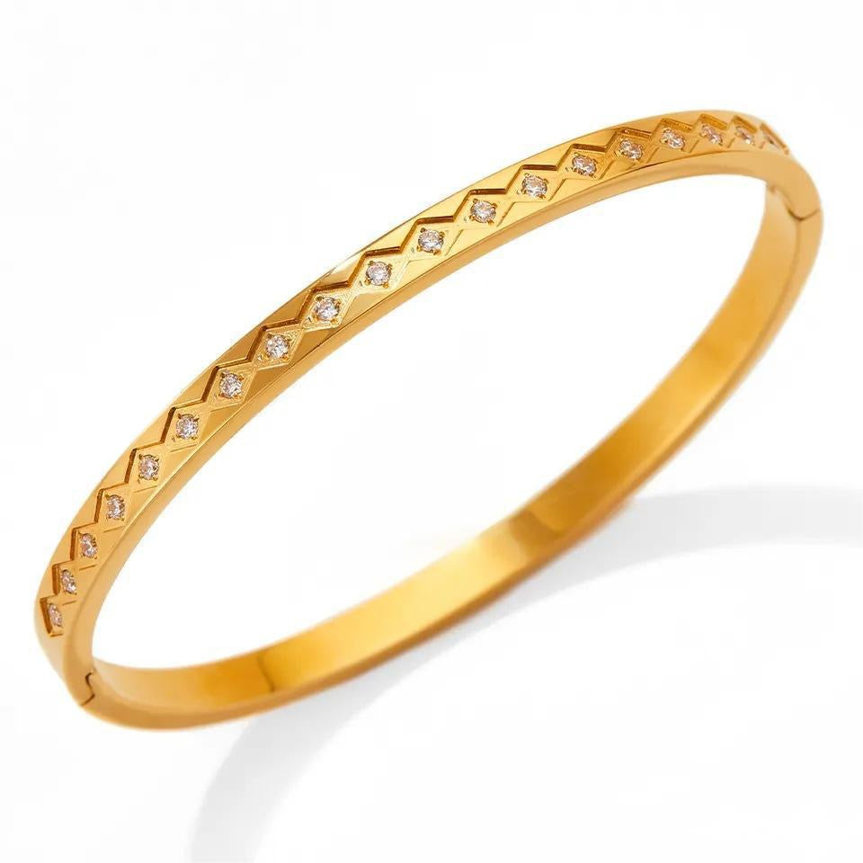 Ins Style Hexagram Star Charm Bangle Bracelet for Women, 18K Gold Plated Stainless Steel with Zircon