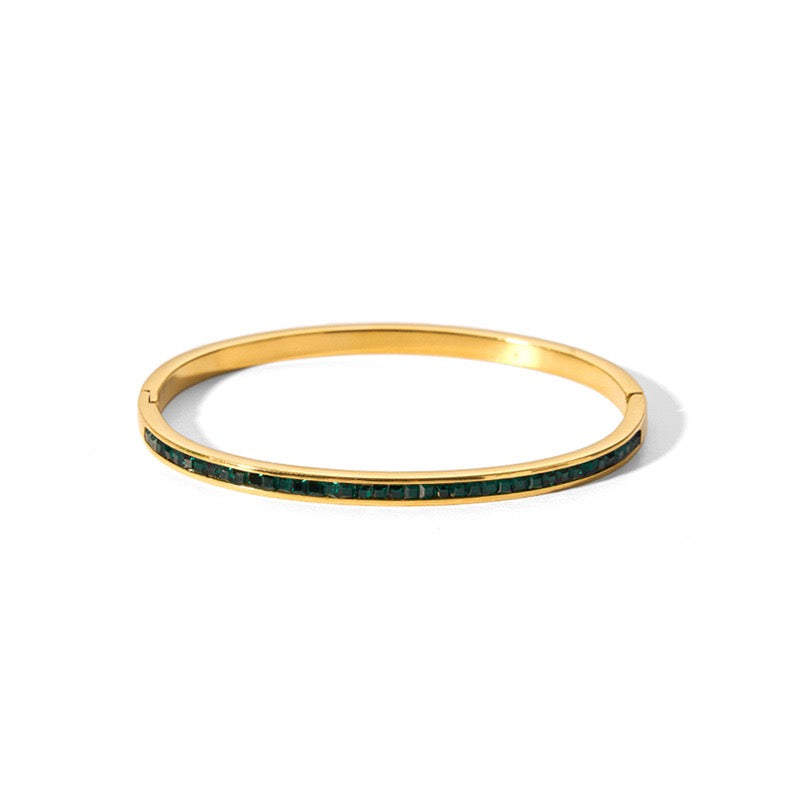 Ins Style Hexagram Star Charm Bangle Bracelet for Women, 18K Gold Plated Stainless Steel with Zircon