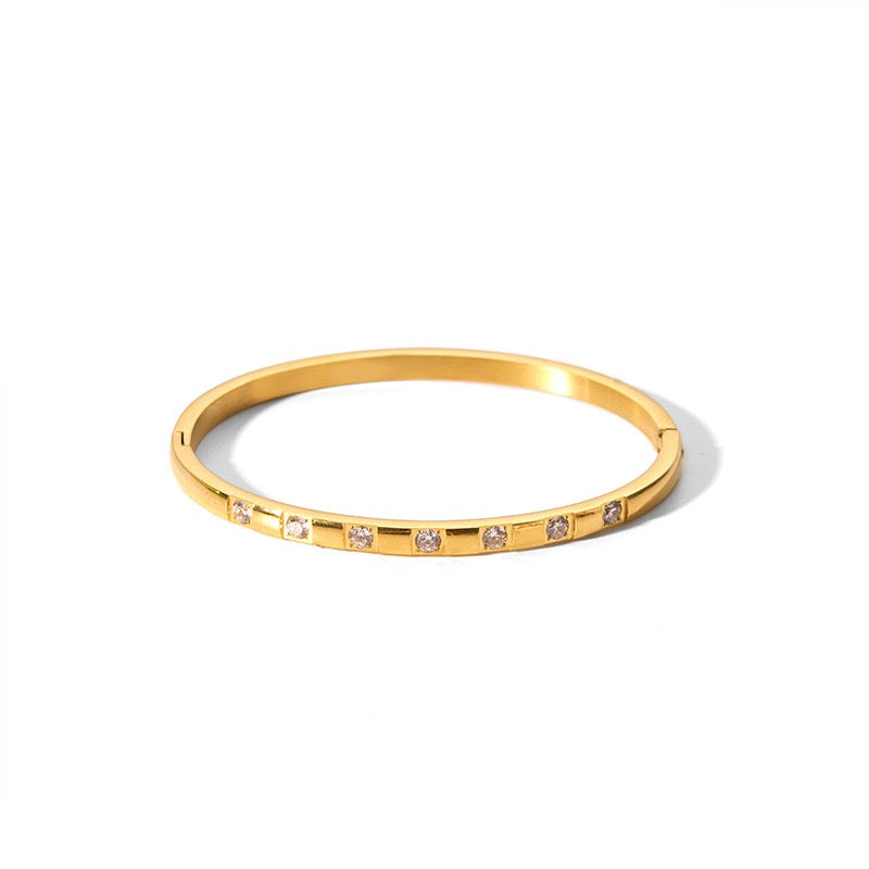 Ins Style Hexagram Star Charm Bangle Bracelet for Women, 18K Gold Plated Stainless Steel with Zircon