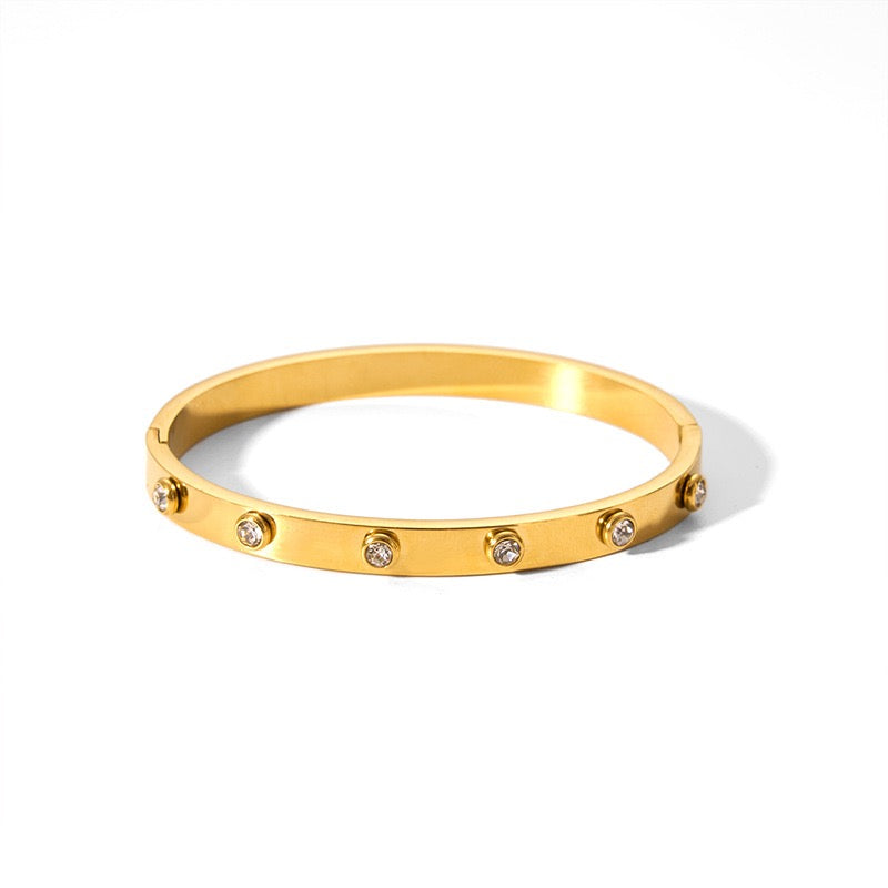 Ins Style Hexagram Star Charm Bangle Bracelet for Women, 18K Gold Plated Stainless Steel with Zircon