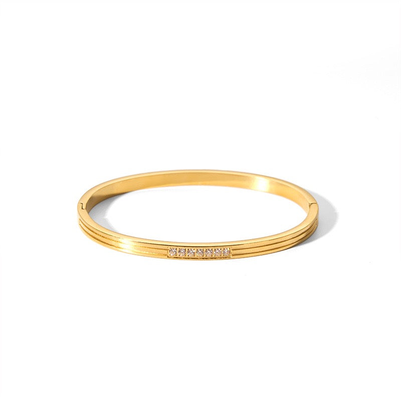 Ins Style Hexagram Star Charm Bangle Bracelet for Women, 18K Gold Plated Stainless Steel with Zircon