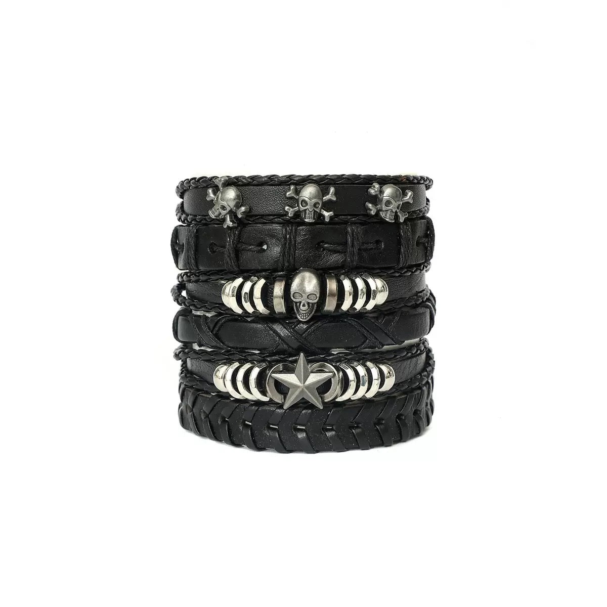 Braided Leather Bracelet for Men - Western Bull Skull & Feather Charm, Boho Outdoor Tribal Handmade Gift