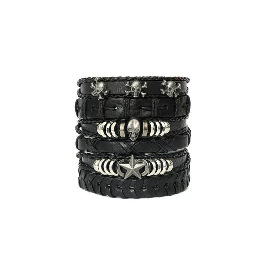 Braided Leather Bracelet for Men - Western Bull Skull & Feather Charm, Boho Outdoor Tribal Handmade Gift