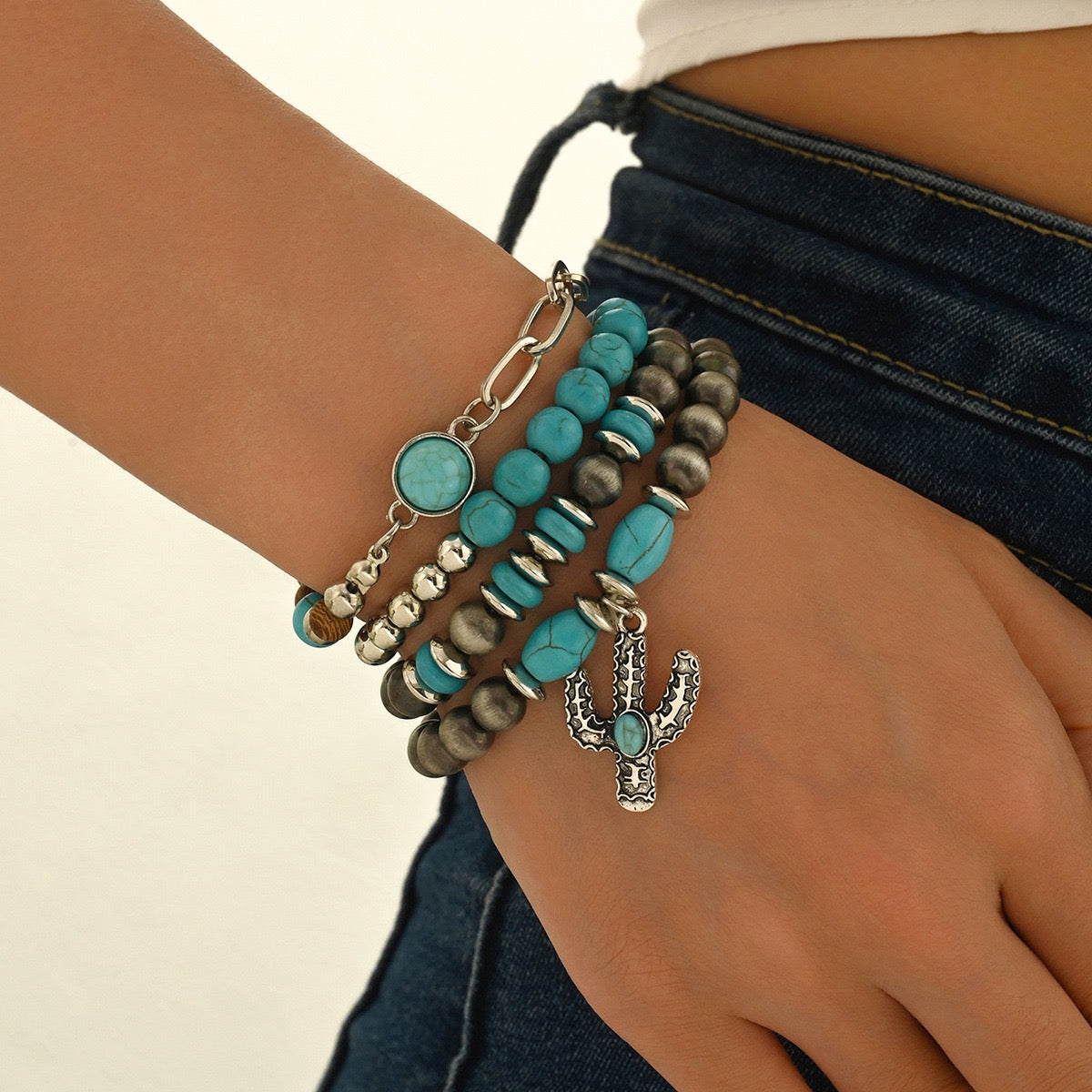 Western Legend Collection | 5-Piece Set with Engraved Cowboy Hat & Turquoise Bracelet