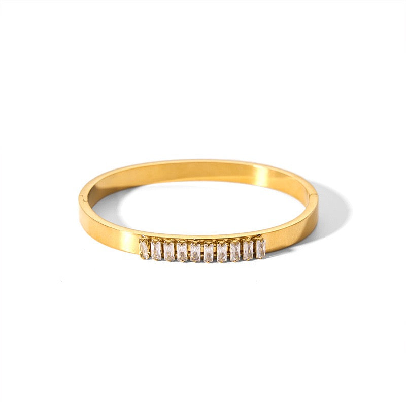 Ins Style Hexagram Star Charm Bangle Bracelet for Women, 18K Gold Plated Stainless Steel with Zircon