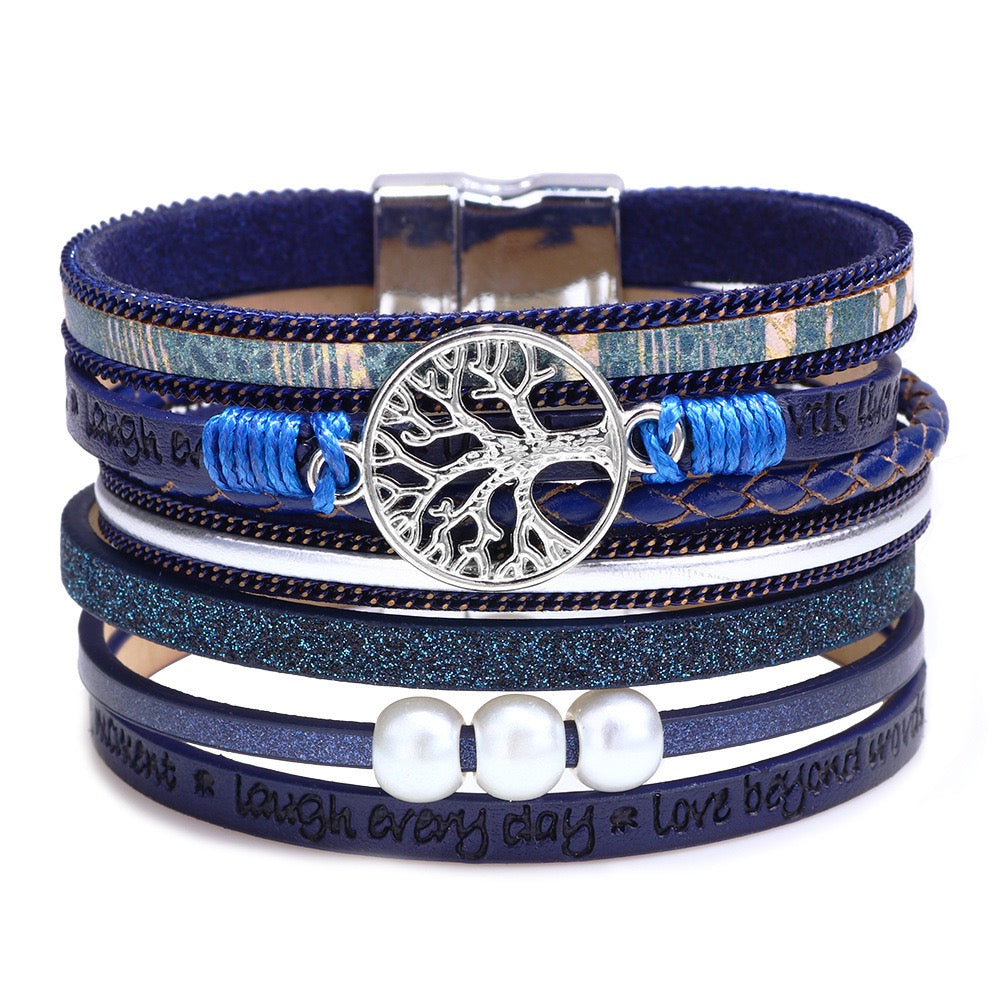 Boho Cross Charm Bracelet with Magnetic Clasp | Genuine Leather Cuff Bracelet for Women with Micro Pavé Zirconia