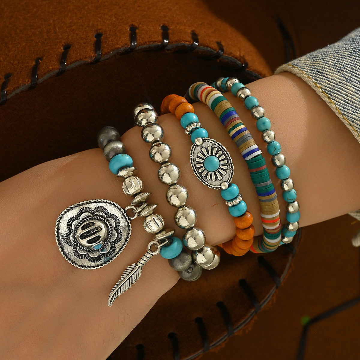 Western Legend Collection | 5-Piece Set with Engraved Cowboy Hat & Turquoise Bracelet
