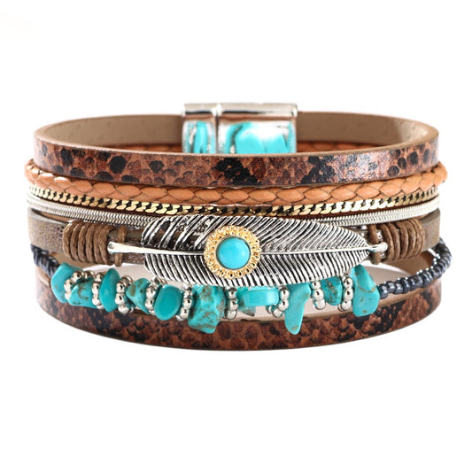 Boho Cross Charm Bracelet with Magnetic Clasp | Genuine Leather Cuff Bracelet for Women with Micro Pavé Zirconia