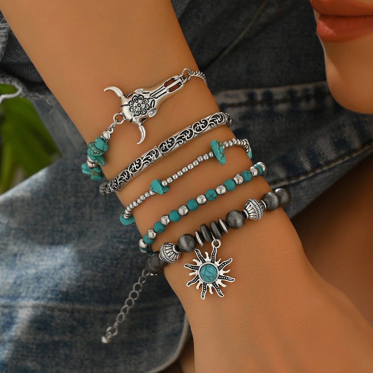 Western Legend Collection | 5-Piece Set with Engraved Cowboy Hat & Turquoise Bracelet