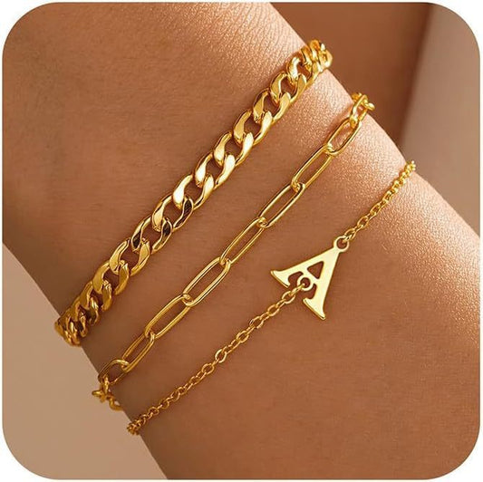 14K Gold Plated Alphabet Bracelet Set | 26-Charms for Layering & Customization