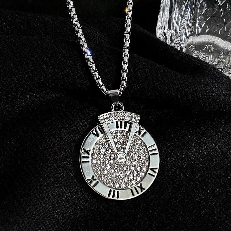 Momentum Shift Pendant Necklace | Spinning Roman Numeral Medallion in Minimalist Style