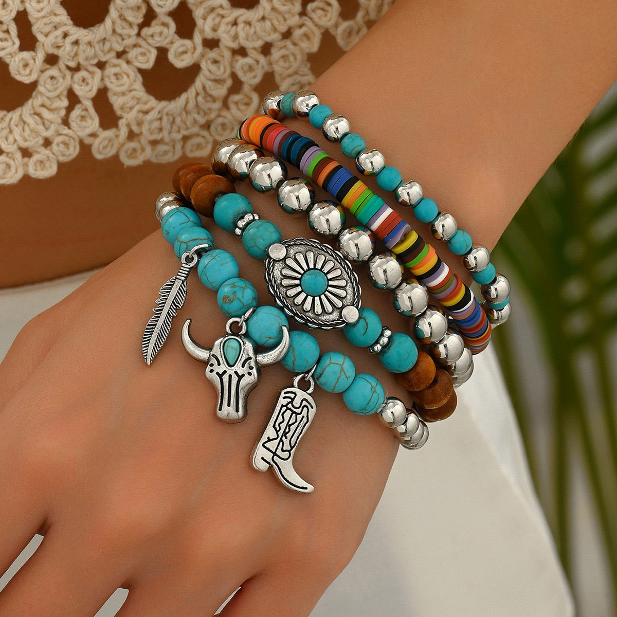 Western Legend Collection | 5-Piece Set with Engraved Cowboy Hat & Turquoise Bracelet