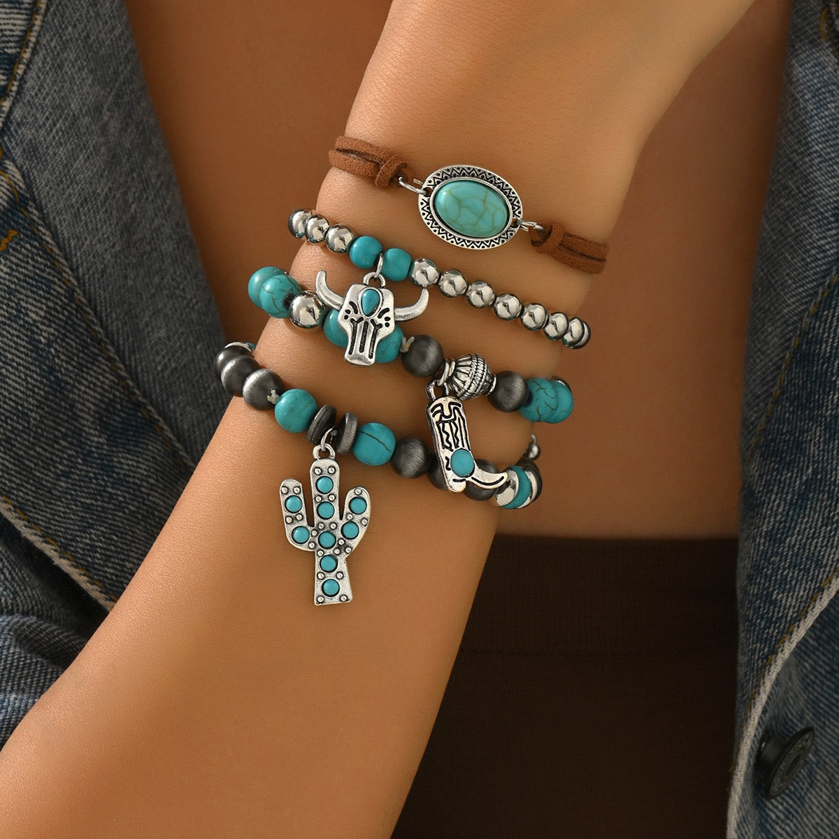 Western Legend Collection | 5-Piece Set with Engraved Cowboy Hat & Turquoise Bracelet